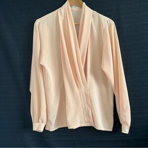 Vintage Jaegar Womens Drape V-Neck Long Sleeve Blouse Shirt Small 34 Britain